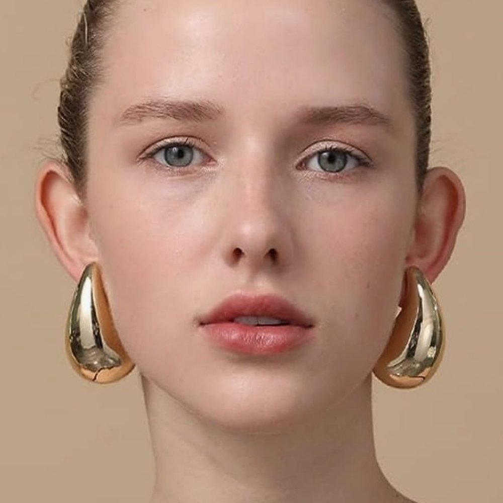 2 Pair - Chunky Gold Teardrop Earrings | (Gold & Silver)